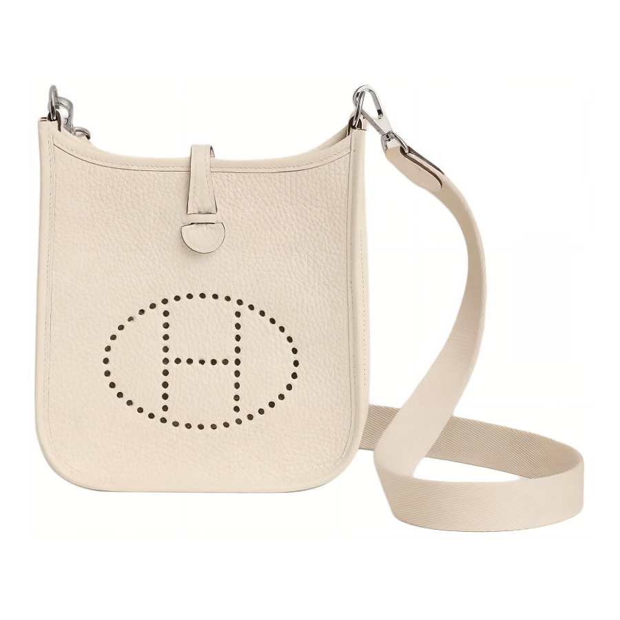 HERMES Evelyne Silver Tone Buckle Clemence Calfskin Shoulder Bag 16 Women's Milkshake White