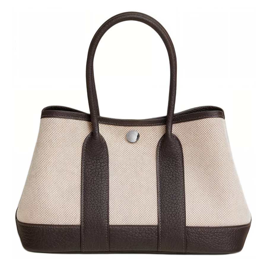 HERMES Neo Garden H Viking Canvas With Negonda Calfskin Handbag Mini Women's Ecru & Brown