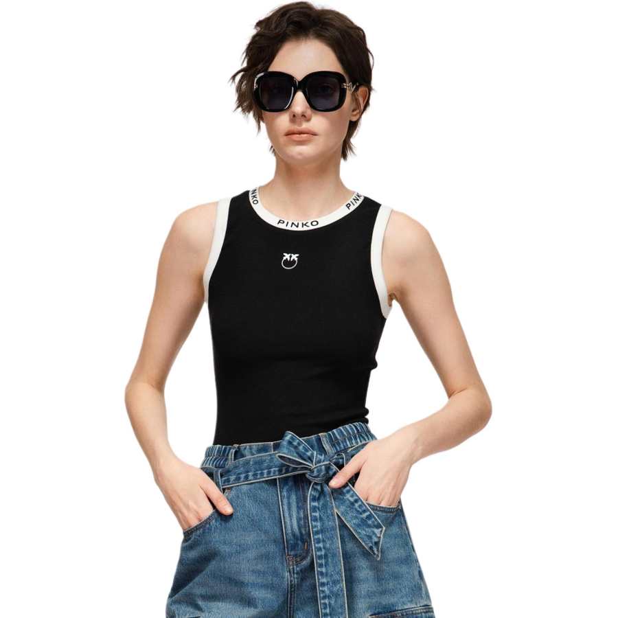PINKO Tank Tops Women's Black Crew Neck Moderate Other