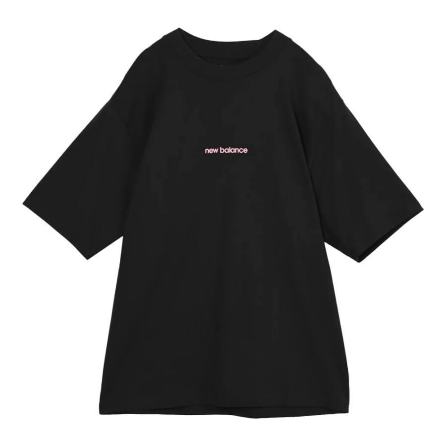 New Balance New Balance T Shirts Men's Black & Pink Satin Crew Neck Moderate Straight Fit