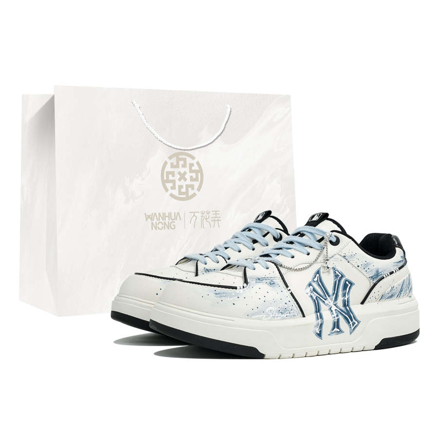 MLB Chunky Liner Wan Hua Nong, Kong, Shopping Bag Abrasion Resistant Low top Skateboard Shoes Unisex Black White Blue