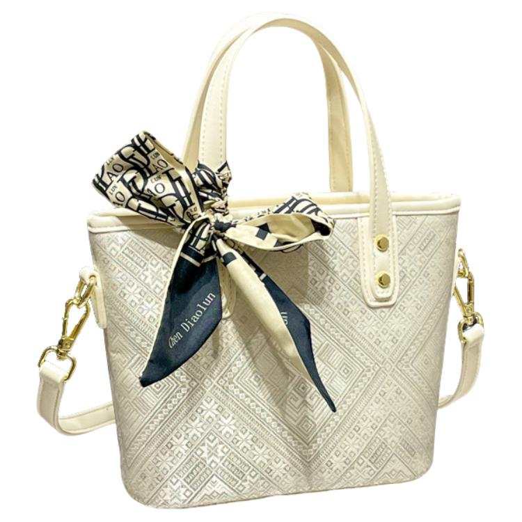 PAYOT Fabric, Synthetic Leather Handbag Women's Ecru/Light Purple