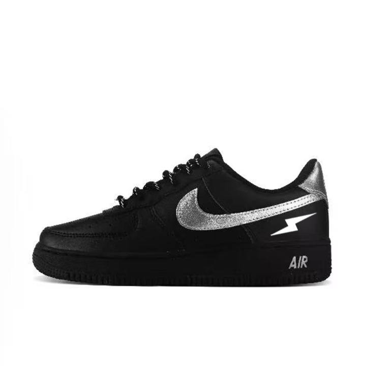 Nike Nike Air Force 1 Black Silver Knight Leather Slip Resistant Abrasion Resistant Low top Skateboard Shoes Unisex