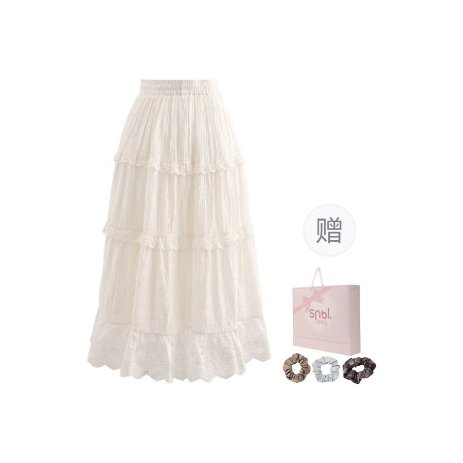 SNBL Casual Long Skirts Women's White Moderate Mid Length A Line Skirt