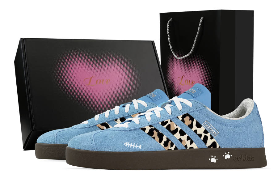 Adidas Custom Adidas VL COURT 2.0 Fish Bone Cat Step, Heart Box Low top German Army Trainers Unisex Blue