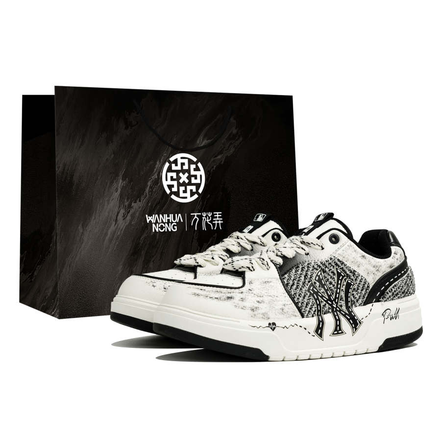 MLB Chunky Liner Wan Hua Nong, Qian, Shopping Bag Abrasion Resistant Low top Skateboard Shoes Unisex Black White