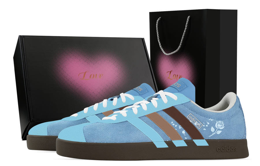 Adidas Custom Adidas VL COURT 2.0 Dusty Blue Rose, Heart Box Low top German Army Trainers Unisex Blue
