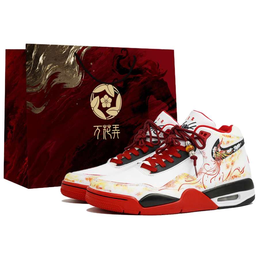 Nike Nike Flight Legacy Kaleidoscope, Phoenix's Song, Shopping Bag High top Vintage Basketball Shoes Men's Black White Red