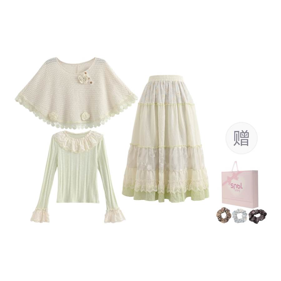 SNBL Two Piece Skirt Sets Women's Crew Neck Moderate Mid Length