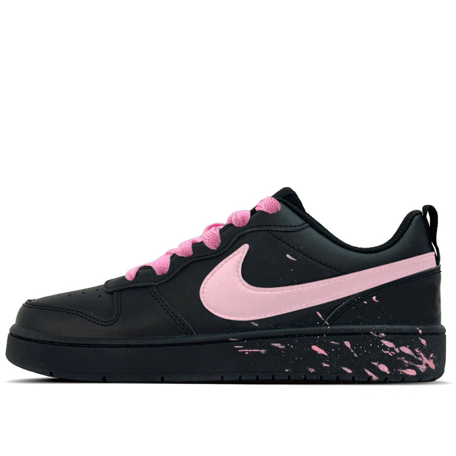 Nike Nike Court Borough Black Pink Graffiti 1 Leather Low top Kids' Skateboarding Shoes Black Teenagers