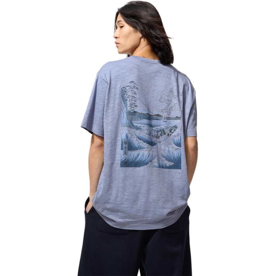 UNIQLO T Shirts Unisex Pink/Blue Crew Neck Moderate Straight Fit