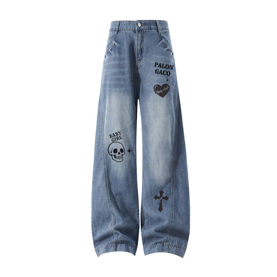 PAL ONGACO Jeans Unisex Blue Moderate Wide Leg Pants