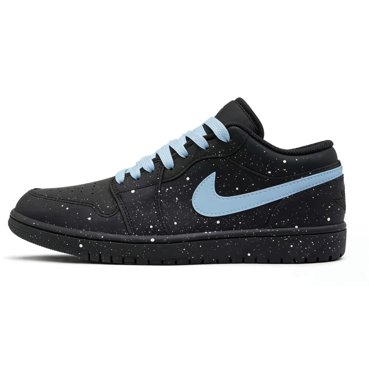 Jordan Jordan Air Jordan 1 Ink Splatter, Black Warrior Blue Synthetic Leather Cushioning Abrasion Resistant Low top