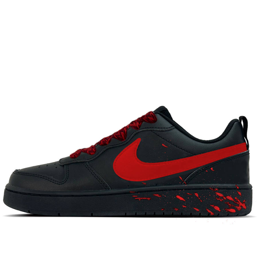 Nike Nike Court Borough Black Red Graffiti Leather Low top Kids' Skateboarding Shoes Black Teenagers