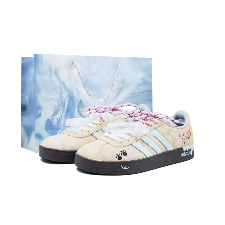 Adidas Custom Adidas Vl Court Classic Quirky Handmade, Velvet Dusty Pink Peach Abrasion Resistant Low top German Army Trainers