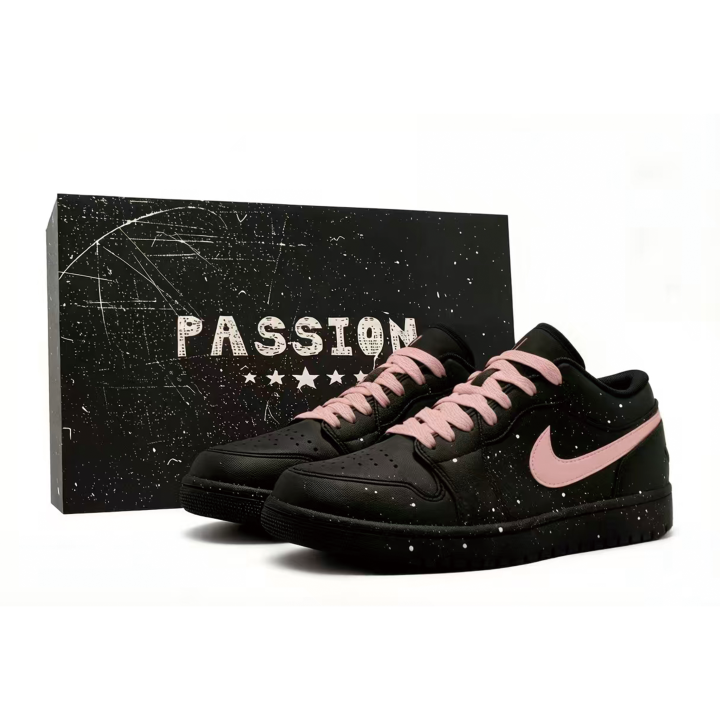 Jordan Jordan Air Jordan 1 Ink Splatter, Black Warrior, Macho Pink Synthetic Leather Cushioning Abrasion Resistant Low top