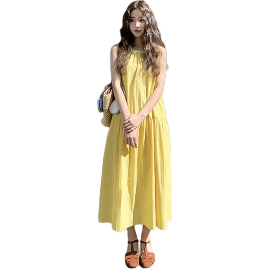 JBBCN Sleeveless Dresses Women's Yellow Crew Neck Thin Long
