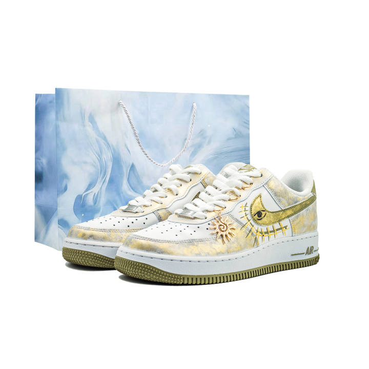Nike Nike Air Force 1 Whimsical Handmade, Holy Eye Golden Wheel Abrasion Resistant Slip Resistant Low top Skateboard Shoes