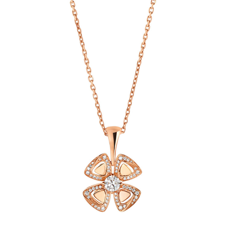 BVLGARI Diamond 18K Rose Gold Necklaces Women's Rose Gold