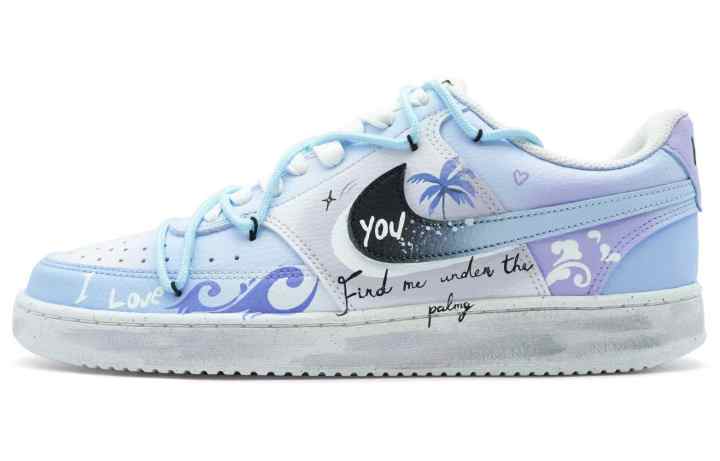 Nike Nike Court Vision 1 Great Journey West, Spring Summer Fragment Leather Low top Skateboard Shoes Men's Light Blue