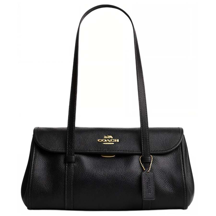 COACH Cow Leather Long Handle Bag, Shoulder Bag Large Women's Black