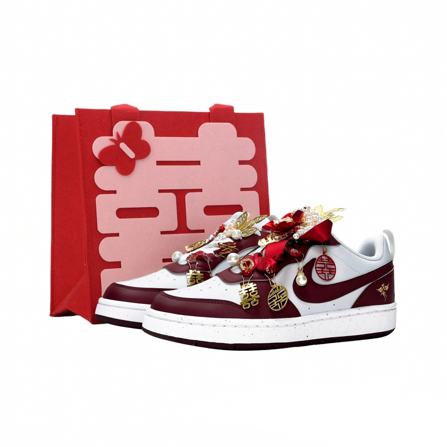 Nike Nike Court Borough 2 Phoenix Love Abrasion Resistant Slip Resistant Low top Skateboard Shoes Unisex White Red Brown