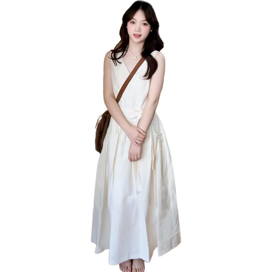 JBBCN Sleeveless Dresses Women's Light Apricot V Neck Thin Long