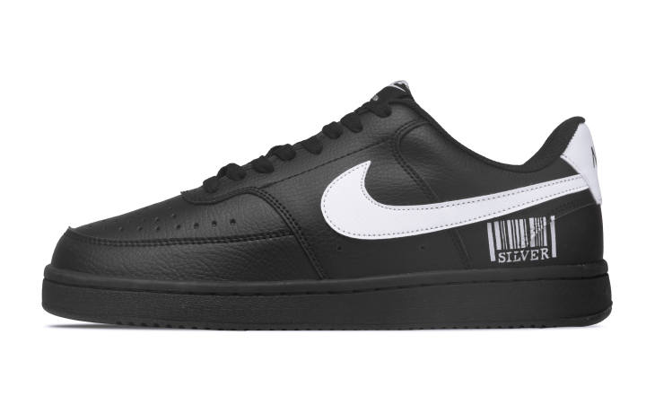 Nike Nike Court Vision 1 Silver Rhythm Synthetic Leather Low top Custom Sneakers Unisex Black White Skateboard Shoes
