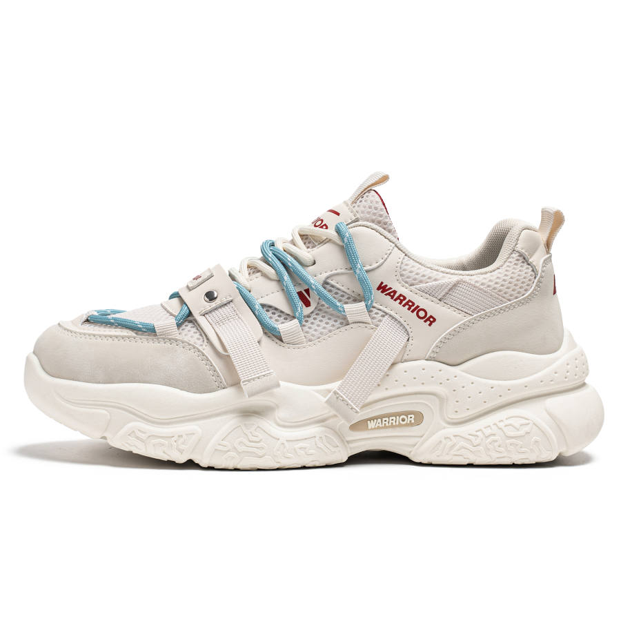 WARRIOR Chunky Sneakers Men's Low Top Beige/Gray/Blue, White/Green/Khaki, Beige