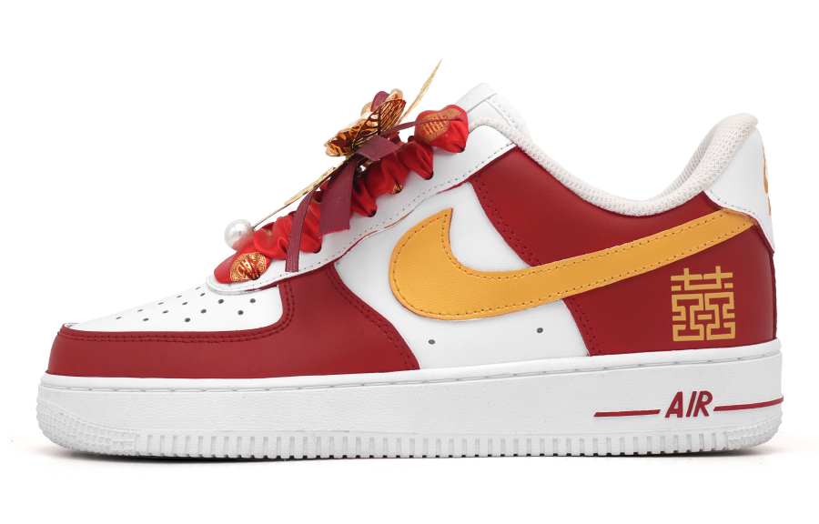 Nike Nike Air Force 1 Match Made In Heaven Cushioning Lightweight Slip Resistant Low top Skateboard Shoes Unisex Red Gold