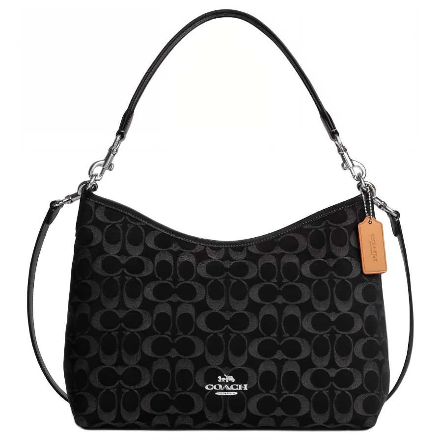 COACH Laurel Denim With Calfskin And Smooth Leather Crossbody Bag, Shoulder Bag Large Women's Black