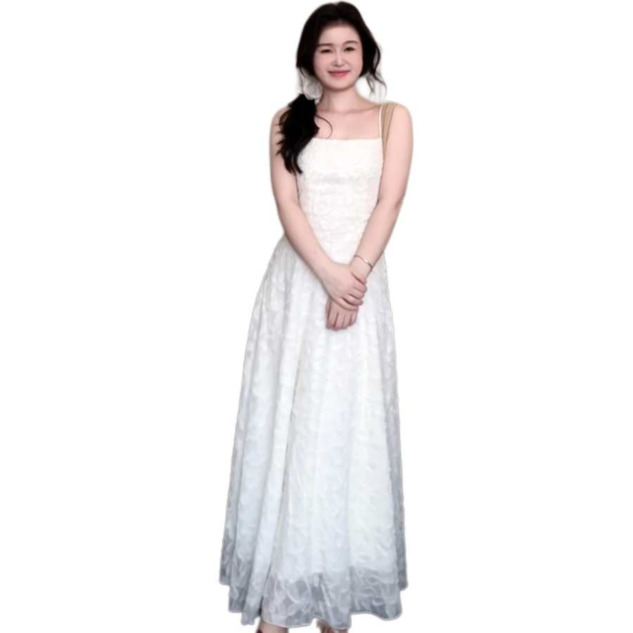 JBBCN Slip Dresses Women's White Dress Square Collar Thin Long