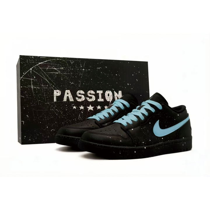 Jordan Jordan Air Jordan 1 Ink Splatter, Black Warrior Blue Synthetic Leather Cushioning Abrasion Resistant Low top