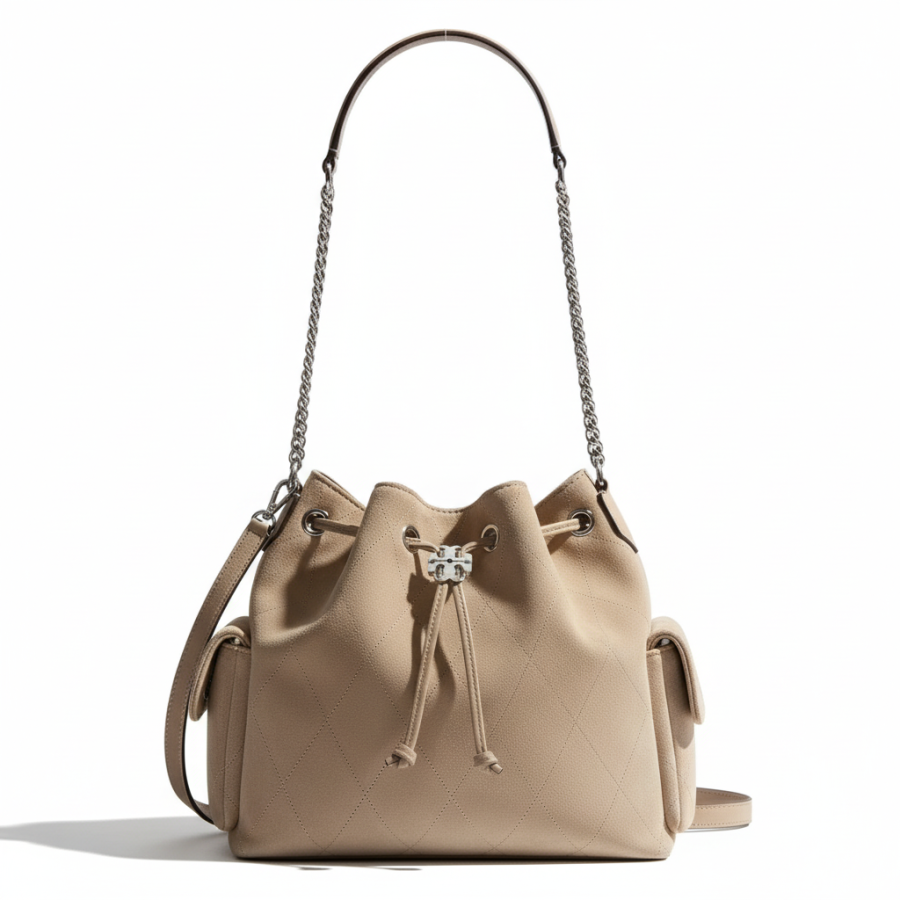 TORY BURCH Cow Split Leather Shoulder Bag Women's Gray