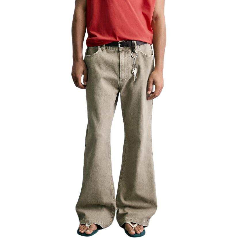ZARA Casual Pants Unisex Beige Moderate Flared Pants