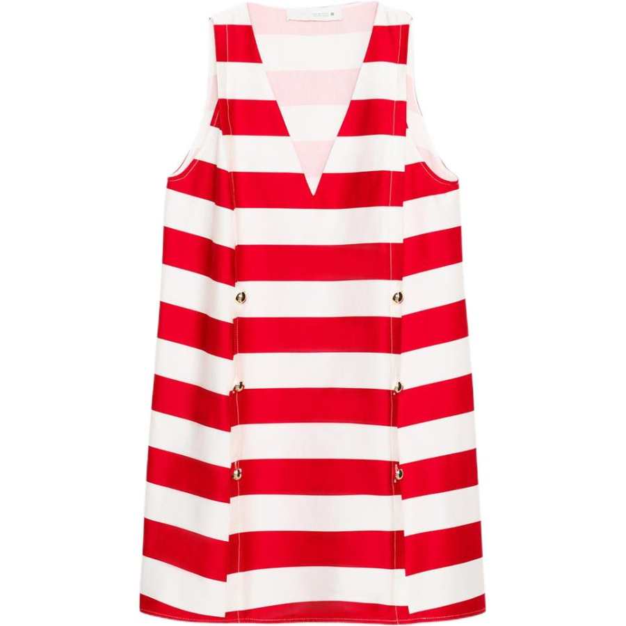 ZARA Sleeveless Dresses Women's White/Red V Neck Moderate Short