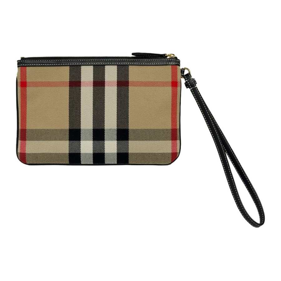 Burberry Leather Clutch Women's Beige Brown