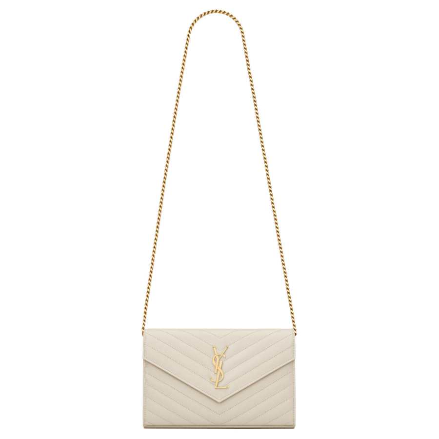 SAINT LAURENT CASSANDREENVELOPE Cow Leather Crossbody Bag, Shoulder Bag Unisex Ecru
