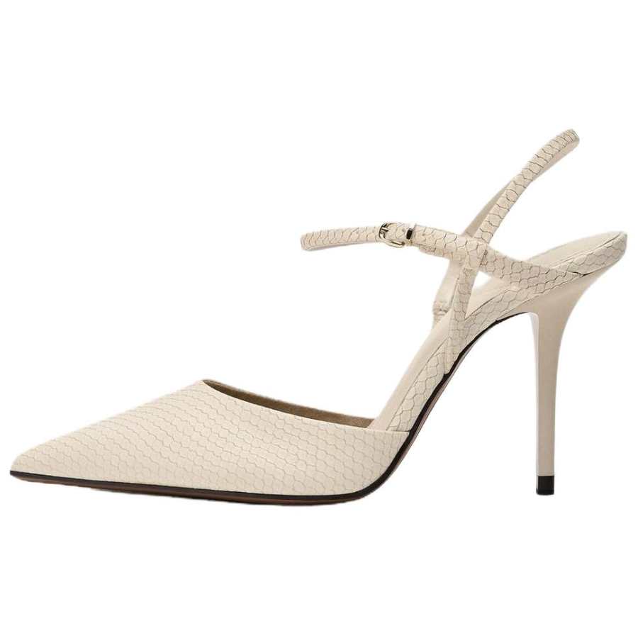 ZARA Slim Heel High Heels 10cm Women's Light Beige Yellow