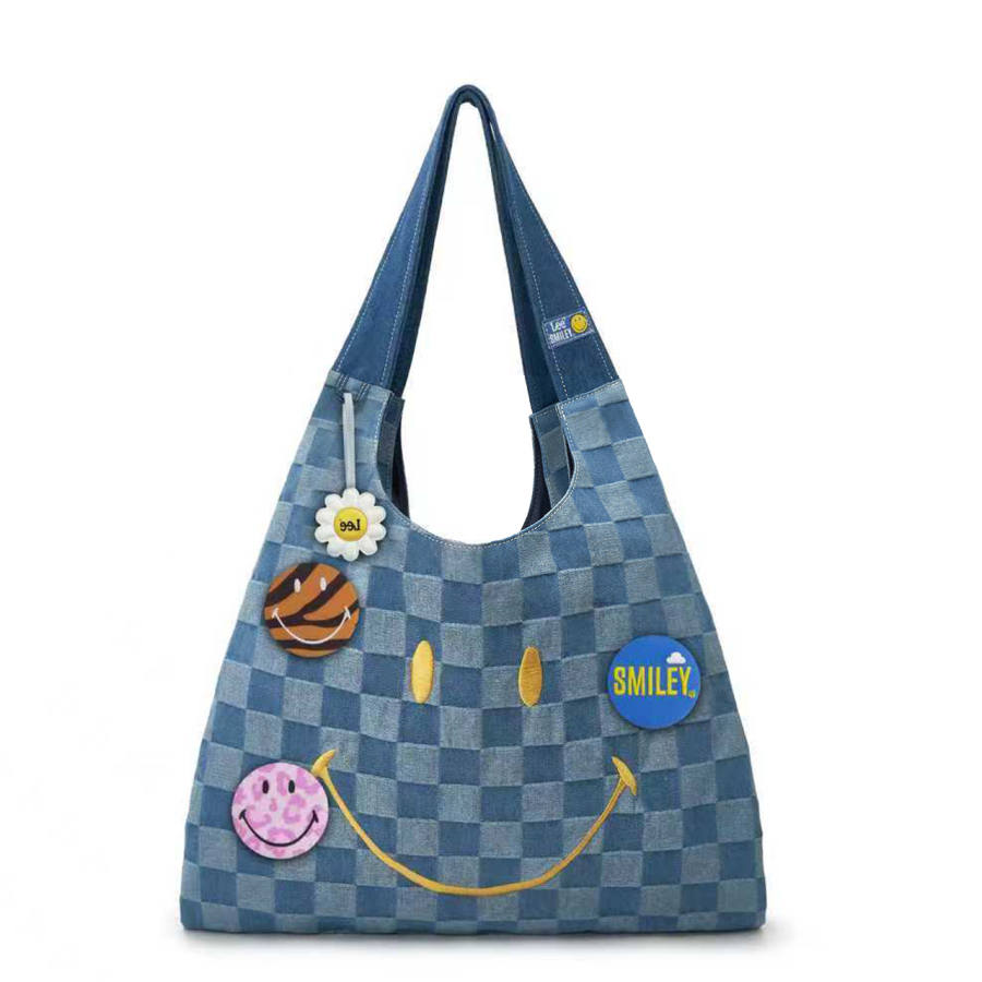 Lee Lee SMILEY Collaboration Fabric Handbag, Shoulder Bag Regular Unisex Blue Plaid