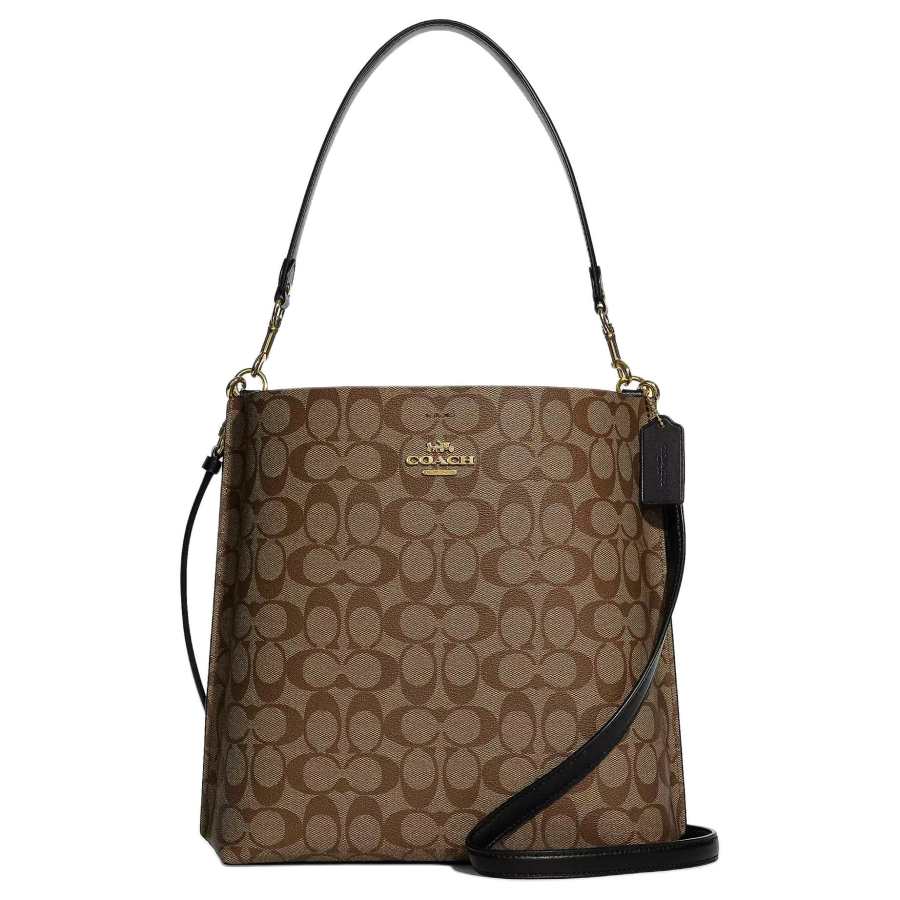 COACH Mollie Canvas With Leather Bucket Bags Crossbody Bag, Shoulder Bag 28 Women's Gold & Multicolor