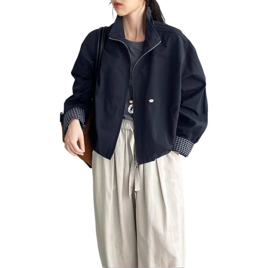 Cotton Gene Jackets Women's Navy Blue Stand Collar Thin Workwear