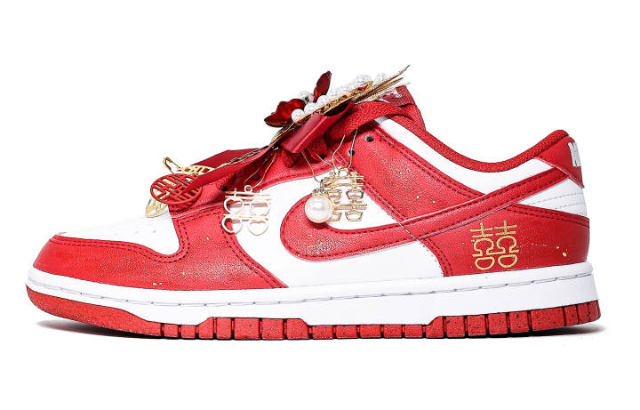 Nike Nike Dunk Leather Lightweight Breathable Low top Skateboard Shoes Men's Gold Red