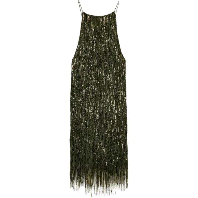ZARA Slip Dresses Women's Green Moderate