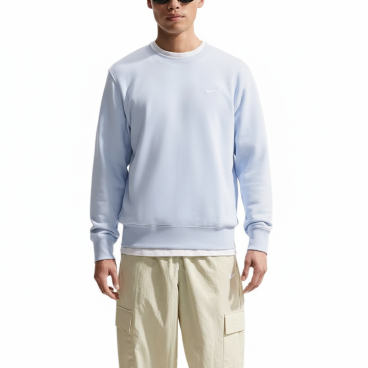 Nike Nike Club Sweatshirts Men's Hydrogen Blue/White Crew Neck Moderate