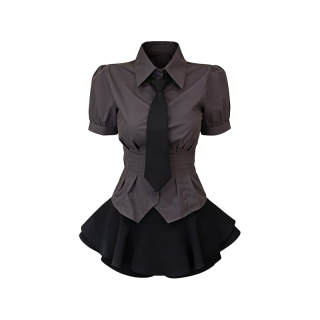 Aghr Two Piece Skirt Sets Women's Lapel Moderate Extra Short