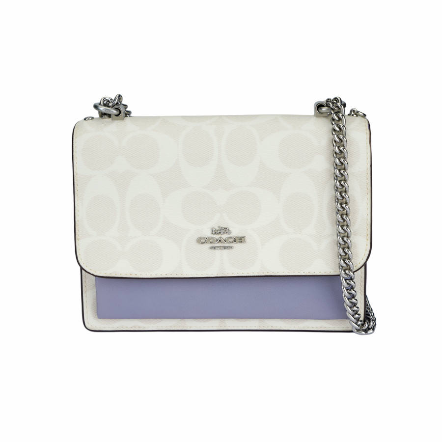 COACH Klare Canvas With Leather Shoulder Bag, Crossbody Bag Mini Women's White & Taro Purple