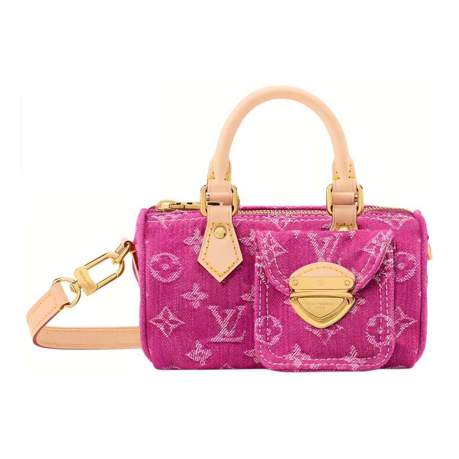 LOUIS VUITTON NANO SPEEDY Fabric Crossbody Handbag Women's Fuchsia