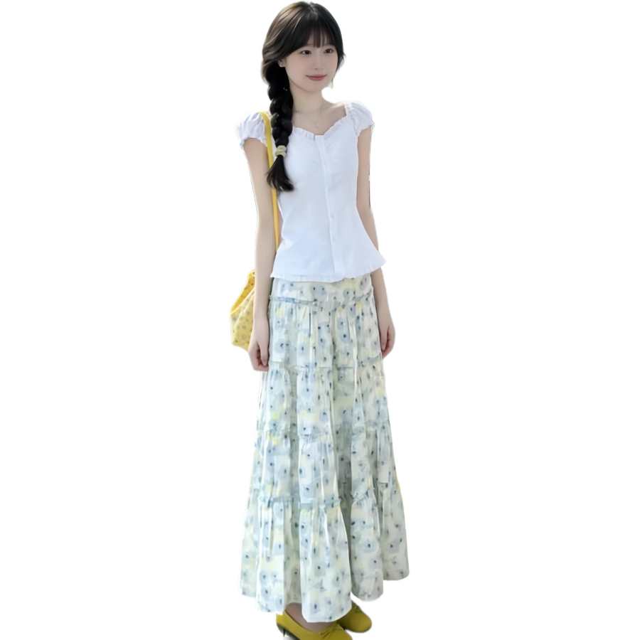 Cotton Gene Two Piece Skirt Sets Women's V Neck Thin Long