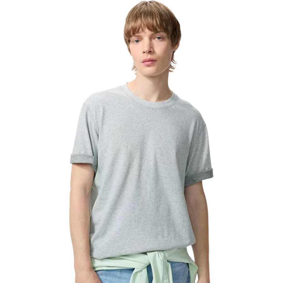 UNIQLO T Shirts Unisex Smoke Gray Henry Collar Moderate Straight Fit